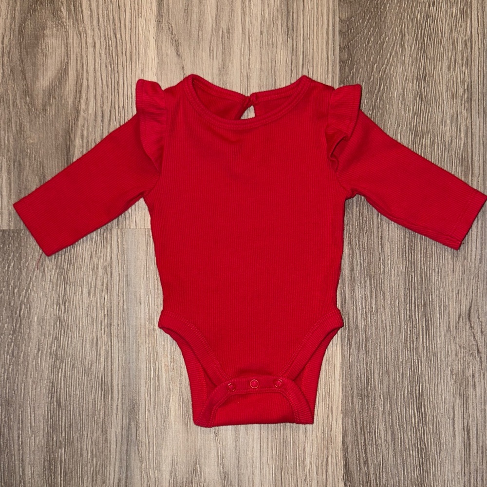 Red Ruffled Long Sleeve Baby One Piece